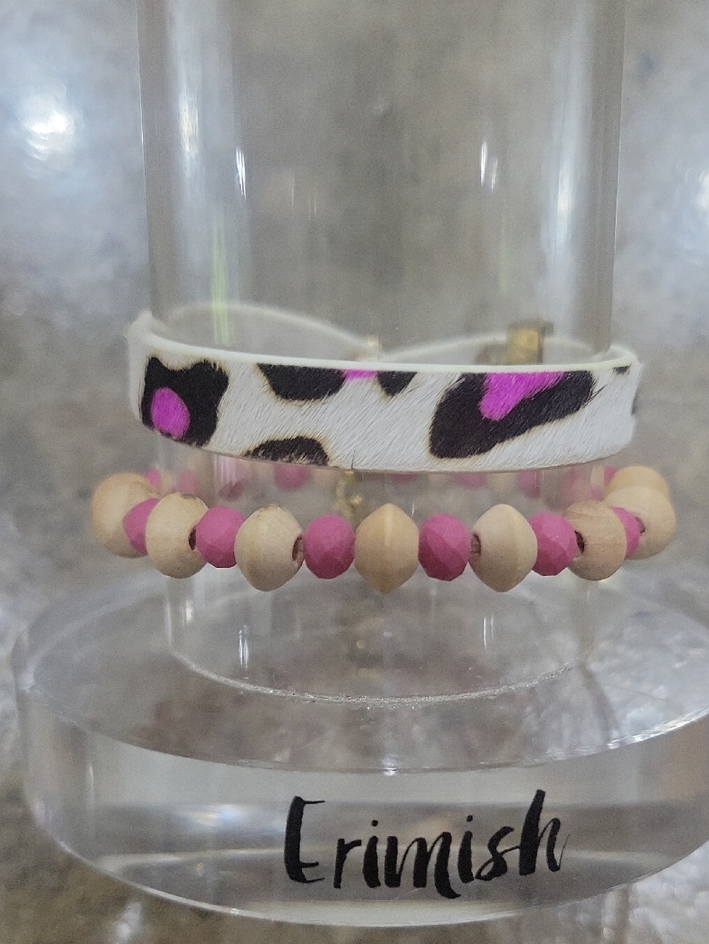 Gemjams By Erimish Pink Leopard Print & Beaded Bracelet Set
